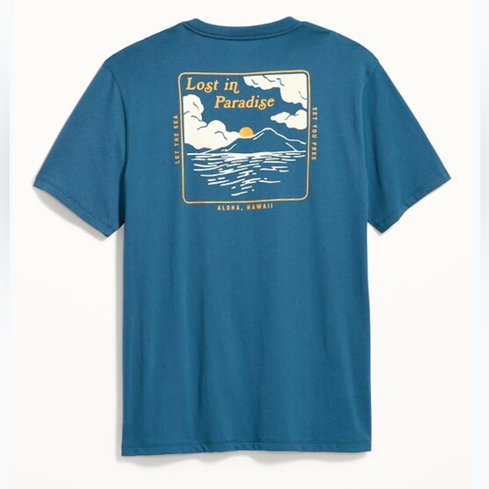 Old Navy Men’s Graphic Tee Hawaii Blue Short Sleeve – Size Large